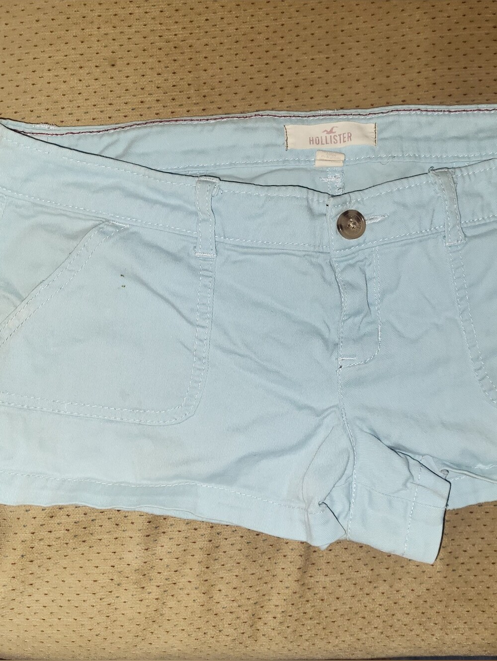 Vintage Hollister Y2K Low Rise Twill Shortie Shorts Light Blue Size 5